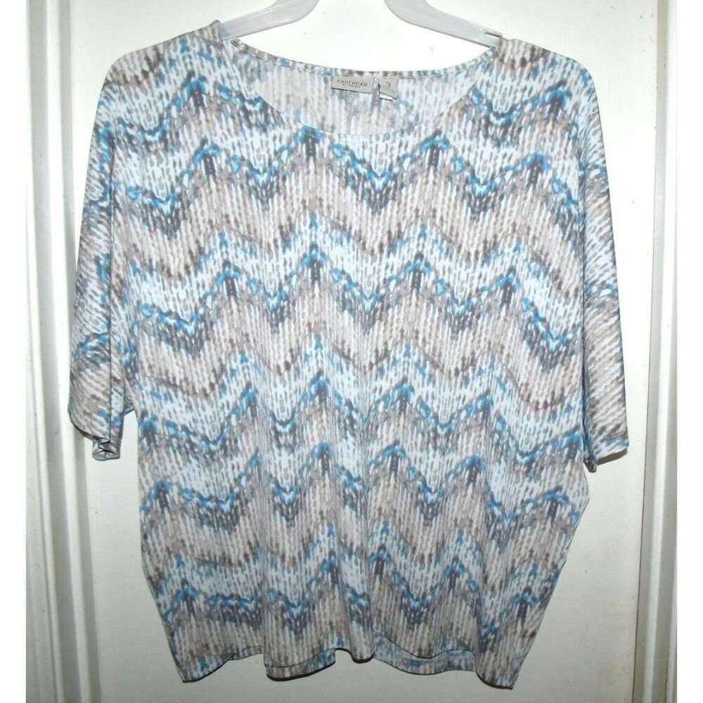 Easywear by Chicos Blue Brown White Chevron Stripe Short Sleeve Top Size 3 XL 16